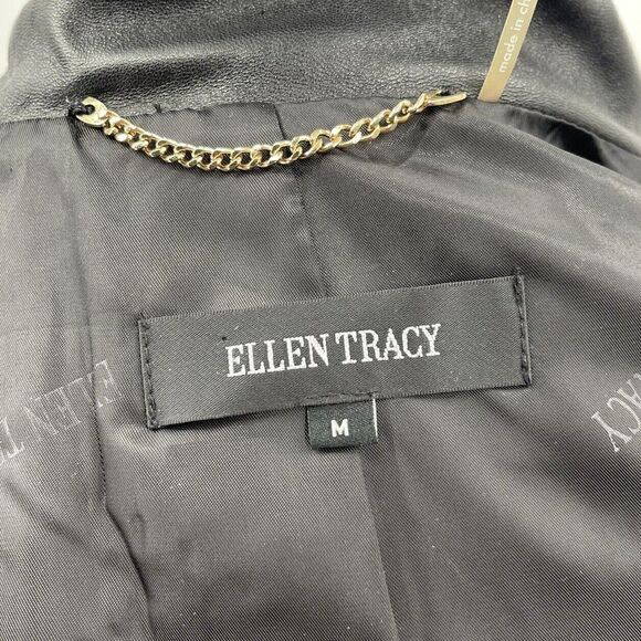 Ellen Tracy Women's Soft Black Leather Jacket Medium Long Full Zip - Picture 4 of 6